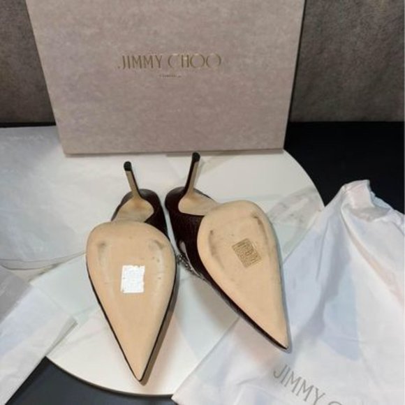 NWB Authentic Jimmy Choo Bing 100 CCL US sz 7.5 37.5 unworn Burgundy Croc-print - Picture 8 of 8